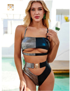 Contrast Snakeskin Metallic Suit
